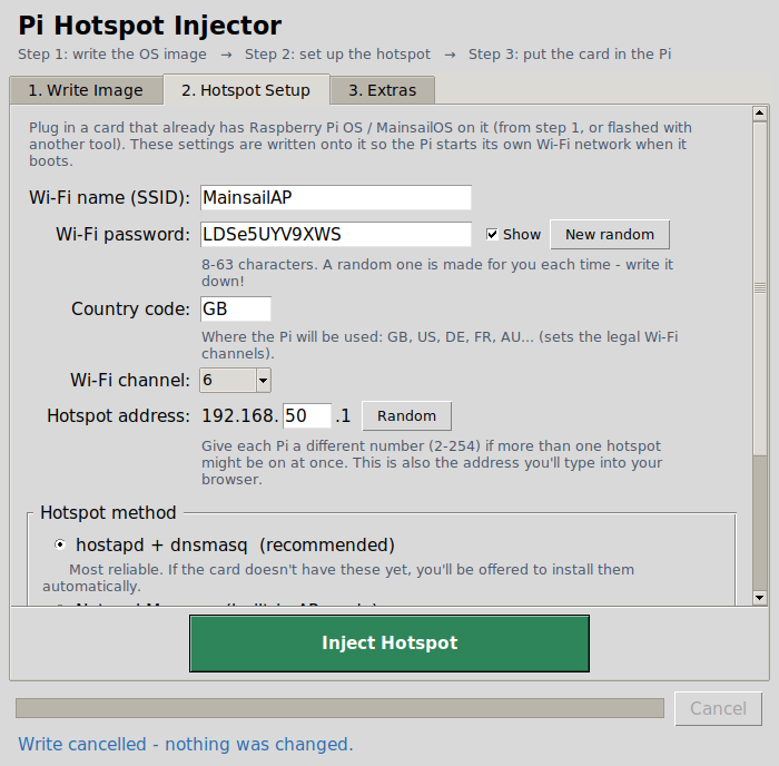 Hotspot Setup tab