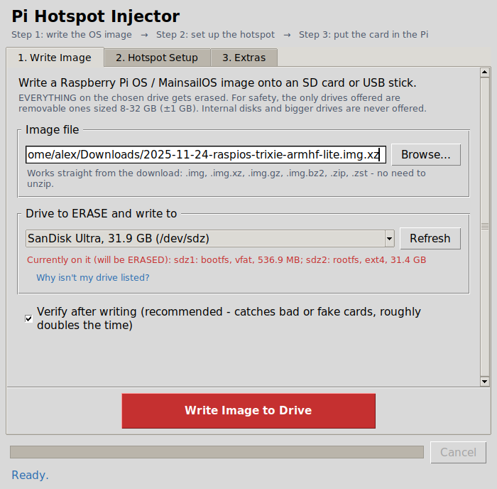 Write Image tab