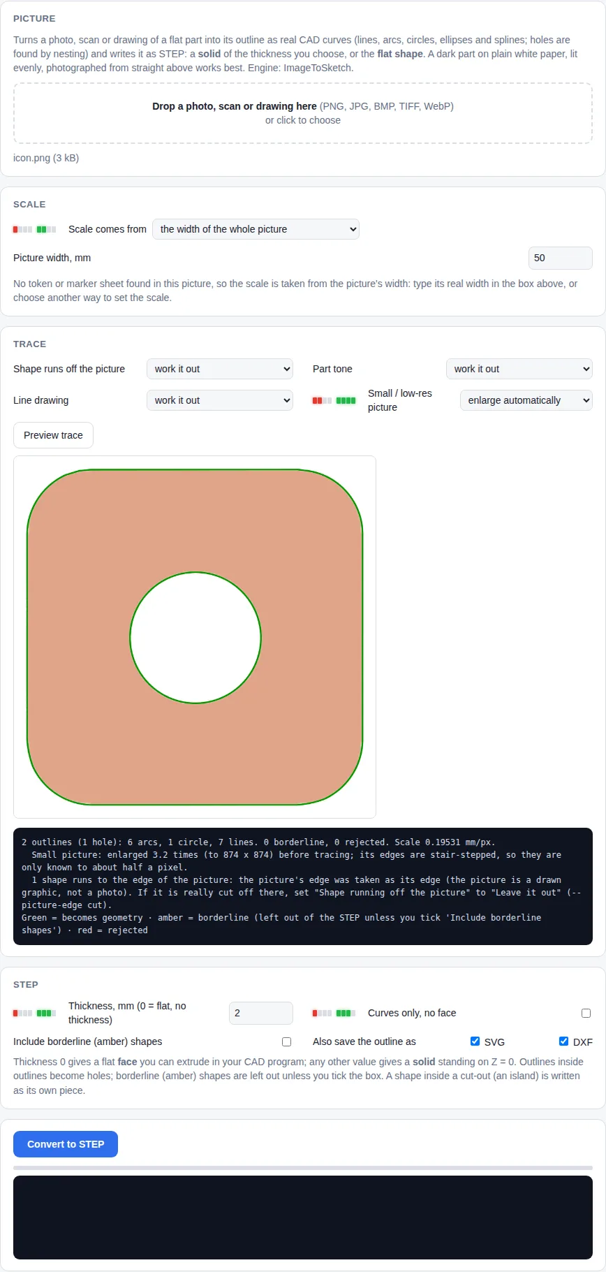 Image to STEP tab