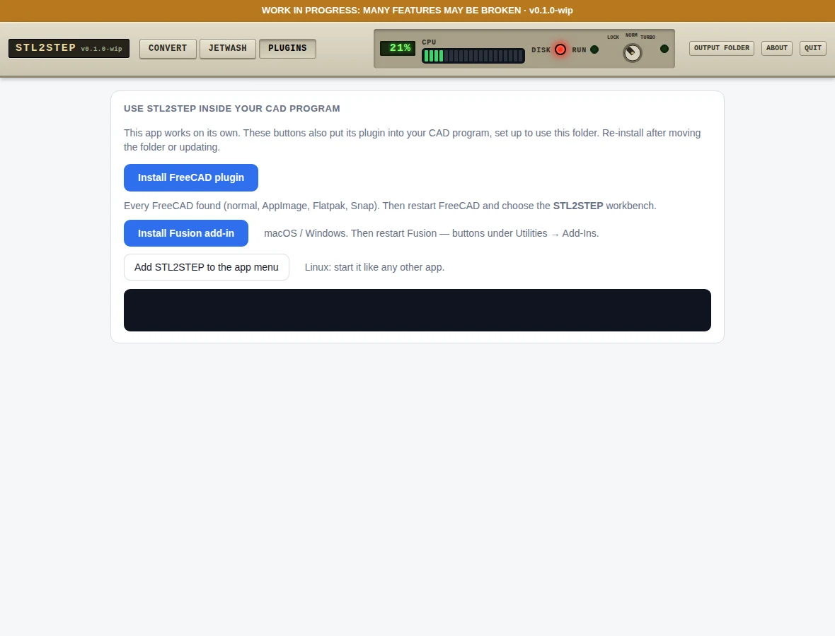 Plugins tab